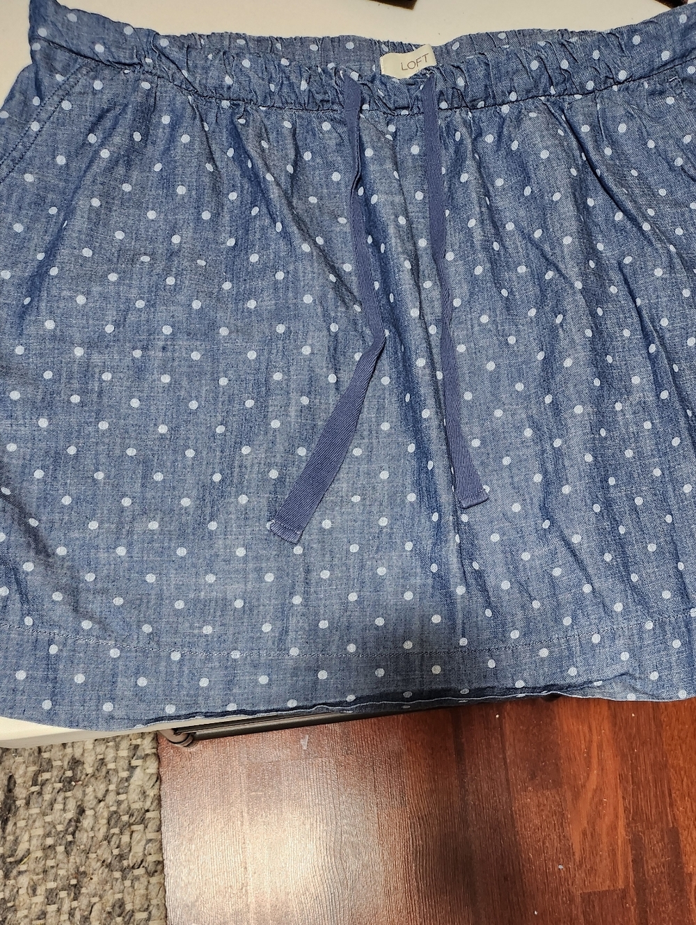LOFT Chambray Polka Dot Drawstring Mini Skirt